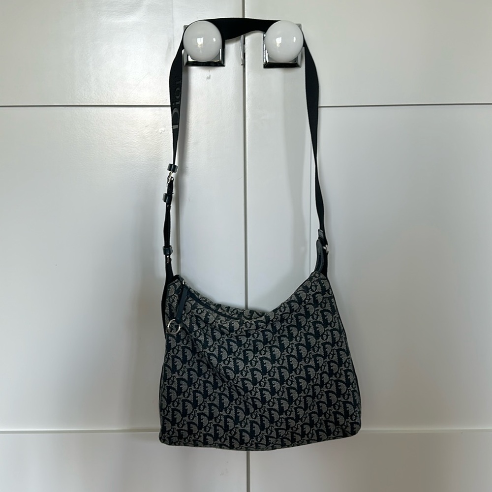 early 2000 Dior Messenger Bag with signature Dior monogram in blue
